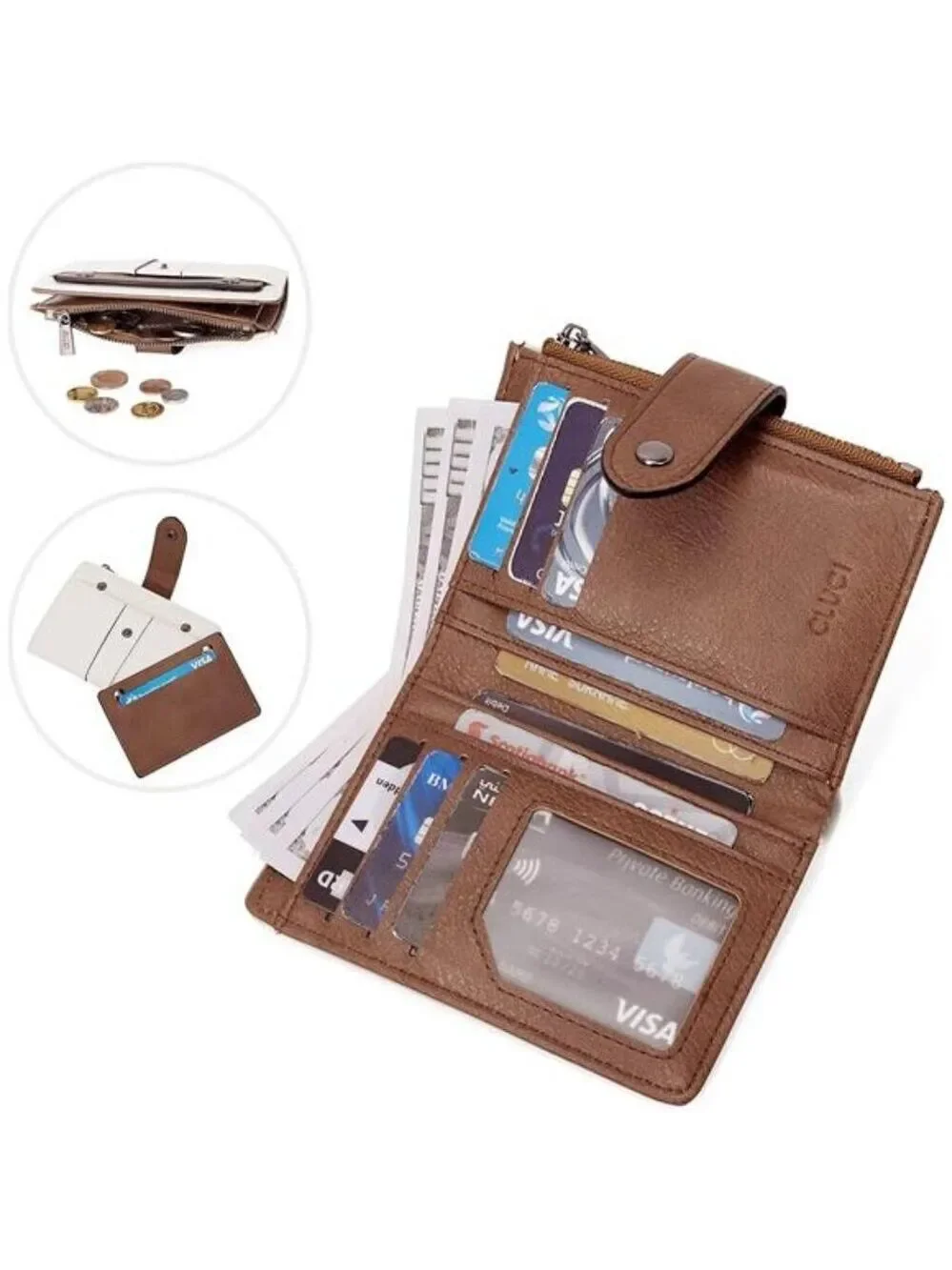 Small Womens Wallet Leather Bifold Slim Card Holder Organizer ID Window Purse